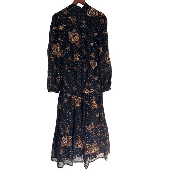 Express Black Gold Embroidered Midi Dress NWT Small Witchy Eventwear - Picture 9 of 16